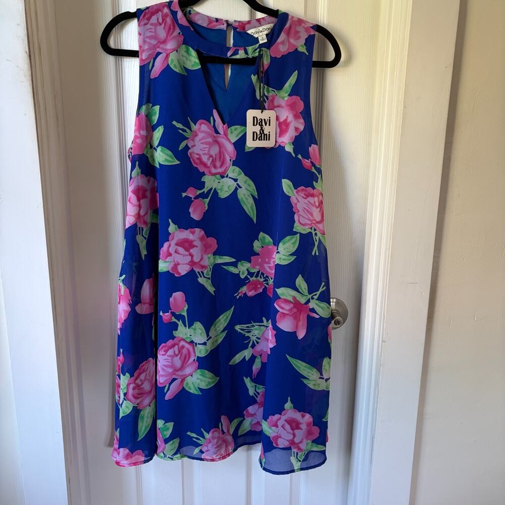 Davi Dani NWT Womens Sleeveless Dress Blue with V Neckline Size Small